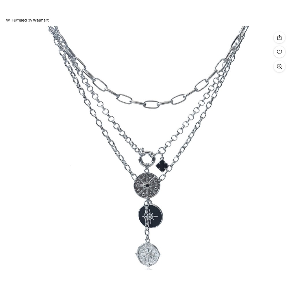 Time and Tru Womens 3 Piece Silver Tone Celestial Layered Necklace Set NEW